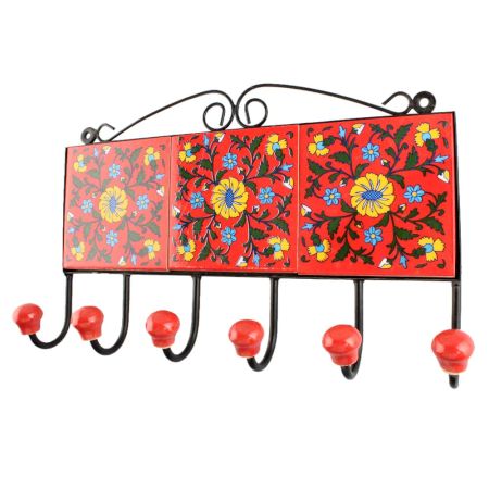 Red Base Yelow Wheel Flower Ceramic Tile Hook